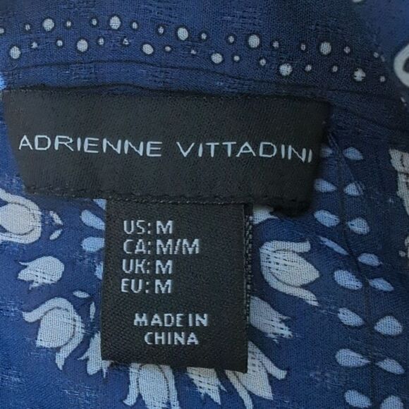 Adrienne Vittadini women's Medium long sleeve collared sheer blue and white top - Picture 6 of 7